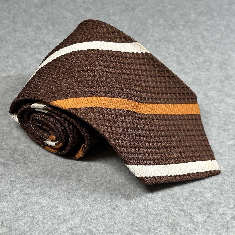 Vintage Macrae Textured‎ Brown Stripe Tie 70s Dacron Wide Retro 54x4.25in